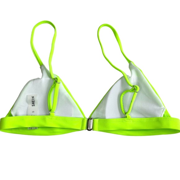 Shein Women’s Small 2 Piece Neon Green Triangle Top High Cut Cheeky Bottom - Picture 5 of 7